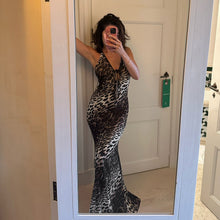 Load image into Gallery viewer, Sexy Party Formal Dress Leopard Print Backless Halter Tied V neck Dress