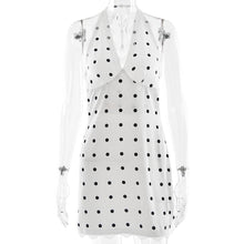 Load image into Gallery viewer, Summer Satin Polka Dot Cinched Dress Halter Lace Sleeveless Backless Sheath Dress