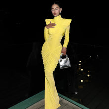 Load image into Gallery viewer, Fall Women Clothing Solid Color Turtleneck Backless Stitching Pleated Slim Fit Dress