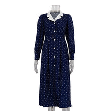 Load image into Gallery viewer, Women Clothing Elegant Polka Dot Dress Collared Long Sleeve Single Breasted High Waist Office Dress