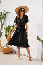Load image into Gallery viewer, V neck High Waist Tied Dress Fur Ball Short Sleeve Dress Casual Vacation Travel Dress