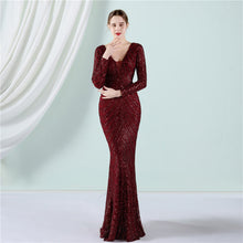Load image into Gallery viewer, Positioning Floral Sequin Evening Dress Women Banquet Elegant Long Sleeve Sequined Queen Fishtail Dress
