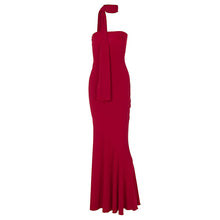 Load image into Gallery viewer, Fall Elegant Close Fitting Waist Mid Length Sexy Wrapped Chest Fish Hem Pattern Bottom Shawl Dress
