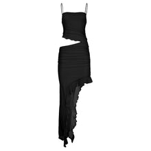 Load image into Gallery viewer, Vacation Women Clothing Cropped Outfit Ruffled Mesh Dress Irregular Asymmetric Solid Color Elegant Graceful Halter