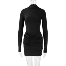Load image into Gallery viewer, Autumn Sexy Sexy Dress Stand Collar Long Sleeve Pleated Slim Fit Niche Short Dress