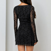 Load image into Gallery viewer, Peach Collar Waist See through Dress Autumn Sexy Long Sleeve Hip Dress