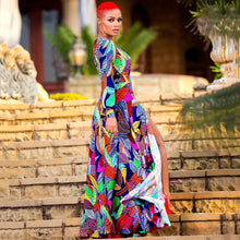 Load image into Gallery viewer, Summer Women Printed Sexy Dress Vacation Split Deep V Plunge Dress