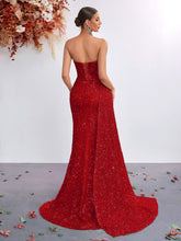 Load image into Gallery viewer, Light Luxury Sequ Tube Top Sexy High Waist Slit Fishtail Evening Dress Cocktail High Grade Socialite Dress