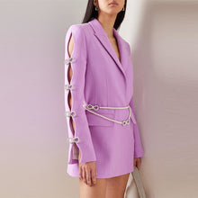 Load image into Gallery viewer, Dyed Fabric Dignified Sense of Design Sleeve Hollow Out Cutout Jeweled Bow Pearl Blazer Dress