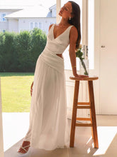Load image into Gallery viewer, V neck Sleeveless Solid Color Stitching Big Swing Maxi Dress