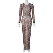 Load image into Gallery viewer, Women Wear Summer Sexy Mesh Floral Print See through Slim Fit Long Sleeve Dress