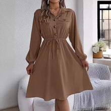 Load image into Gallery viewer, Real Shot Autumn Winter Casual Button Lace up Waist Controlled Long Sleeves Shirt Dress Women Clothing
