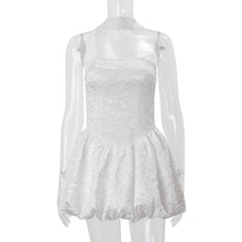 Load image into Gallery viewer, Women Clothing Autumn French Sexy Tube Top Dress Ribbon Fitted Waist Bubble Short Dress