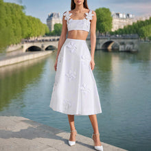 Load image into Gallery viewer, Sexy Sexy Two Piece Set Patchwork Three Dimensional Floral Shoulder Strap Vest High Waist Skirt Set Women