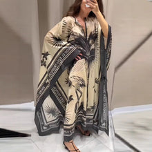 Load image into Gallery viewer, Autumn Retro Printed V neck Loose plus Size Vacation Dress Women