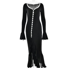Load image into Gallery viewer, Sexy Sexy Solid Color Waist Tight Bell Sleeve Dress Single Breasted Side Slit Dress