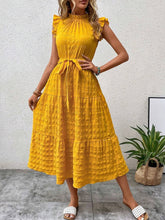 Load image into Gallery viewer, Women Clothing Summer Fashionable Stringy Selvedge Flying Sleeves Lace Up Texture Dress