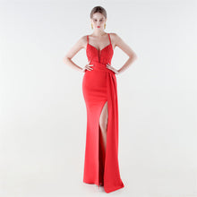 Load image into Gallery viewer, Deep V Plunge Waist Tight High Slit Sequin Embroidered Strap Slim Fit Elegant Evening Dress
