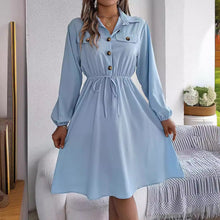 Load image into Gallery viewer, Real Shot Autumn Winter Casual Button Lace up Waist Controlled Long Sleeves Shirt Dress Women Clothing