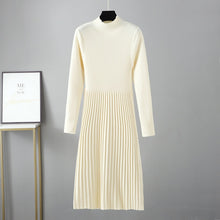Load image into Gallery viewer, Autumn Winter Dress Solid Color Half Collar Thick below the Knees Mid Length Tight Waist Dress Soft Soft