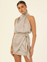 Load image into Gallery viewer, Halter High Grade Satin Tied Slim Fit Socialite Dress