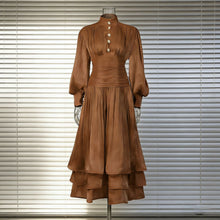 Load image into Gallery viewer, Spring Elegant Retro Lantern Sleeve Breasted Ruffled Maxi Dress Waist Slimming Dress
