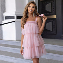 Load image into Gallery viewer, Sexy Women Clothing Lace up Shoulder Layer Hem Mesh Covered Camouflage Dress