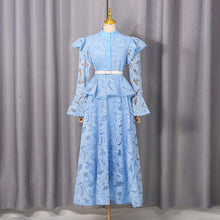 Load image into Gallery viewer, Spring French Cutout Lace Stitching Court Waist Slimming Elegant Dress for Women