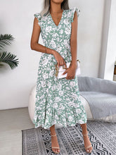 Load image into Gallery viewer, Spring Summer Casual Wooden Ear Floral Waist Slimming Maxi Dress Holiday Dress Women Clothing
