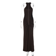 Load image into Gallery viewer, French Women Autumn Slim Fit Crumpled Button round Neck Sleeveless Dress for Women