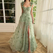 Load image into Gallery viewer, Women Wedding Dress Tulle Spaghetti Straps Sleeveless High Slit Bridal Party Beach Dress