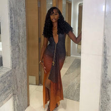 Load image into Gallery viewer, Women Clothing Contrast Color Sexy Deep V Plunge Backless Slim Fit Dress