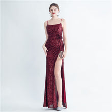 Load image into Gallery viewer, Gathers Sequ Handmade Floral Split Sling Simple Evening Dress