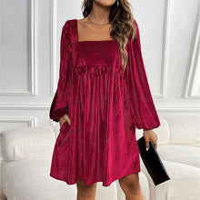 Load image into Gallery viewer, Autumn Winter Women Clothing Velvet Square Collar Solid Color Dress