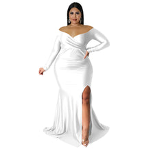 Load image into Gallery viewer, Plus Size Women Clothes Sexy Dress Nightclub V neck Formal Dress Solid Color Split Maxi Dress Autumn Winter Women