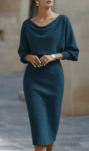 Load image into Gallery viewer, Draped Batwing Sleeve Mid Length Dress