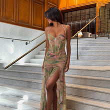 Load image into Gallery viewer, Women Clothing Summer Sexy Spaghetti Strap Floral Print Vacation Beach High Waist Slimming Slit Dress Women
