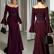 Load image into Gallery viewer, Women Clothes Long Sleeve off Shoulder Stitching Ruffle Slim Dress