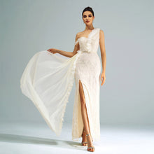 Load image into Gallery viewer, High Class Elegant Sleeveless One Shoulder Cold Shoulder Cocktail Sheath Sequined Split Evening Dress