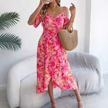 Load image into Gallery viewer, Spring Summer Strapless Cross V neck Floral Strap Dress Holiday Dress Women Clothing