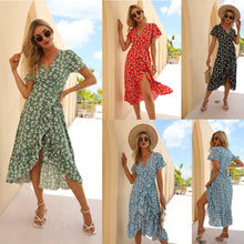 Load image into Gallery viewer, Summer Sexy Chiffon Printed V-neck Dress Ruffled Beach Dress