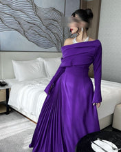 Load image into Gallery viewer, Fall Winter Women Clothing Middle East Sexy off the Shoulder Pleated Evening Dress