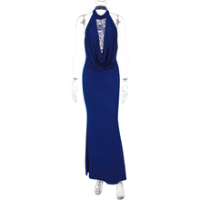 Load image into Gallery viewer, French Women Clothing Winter Lace Stitching Sexy Hollow Out Cutout Backless Split Halter Dress