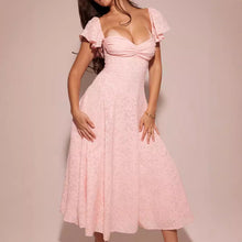 Load image into Gallery viewer, Women Wear Pink Sexy Square Neck Fitted Waist Backless Mid Length Dress French Dress
