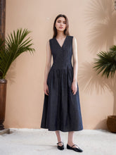 Load image into Gallery viewer, Summer Design V neck Pocket Midi Dress Simple Graceful Casual Loose Sleeveless Dress