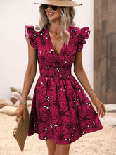 Load image into Gallery viewer, Women Clothing Summer V neck Tight Waist Sexy Large Floral Ruffled Sleeveless Dress