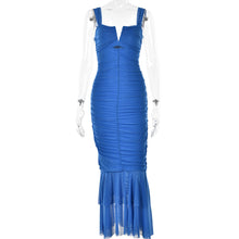 Load image into Gallery viewer, Spring Summer Suspender Stitching Dress Fashionable Sexy Tight Pleated Fishtail Dress