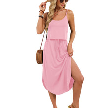 Load image into Gallery viewer, Spring Summer Solid Color U Neck Camisole Drawstring Split Dress