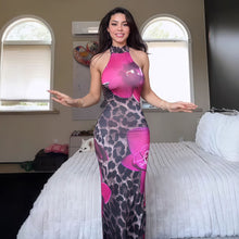 Load image into Gallery viewer, Summer Women Clothing Sexy Leopard Print round Neck Backless Slim Fit Sheath Dress