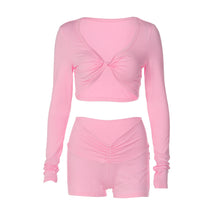 Load image into Gallery viewer, Winter Solid Color Twisted Long Sleeved Top Tight Shorts Sports Casual Set for Women